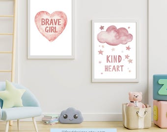 Arte de pared bohemio imprimible para habitación de bebé / Decoración rosa para habitación de bebé