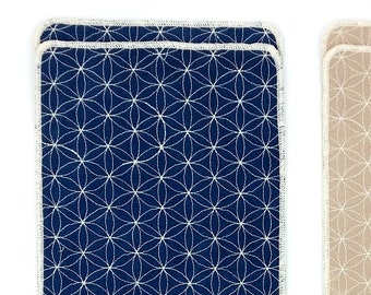 Flower of Life Sashiko extra large knee patch kit (set of 2) -- naturally-dyed -- cotton grown without synthetic pesticides, herbicides, etc