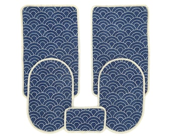 Waves sashiko - 'Seigaiha' pattern patches -- naturally-dyed -- organic cotton