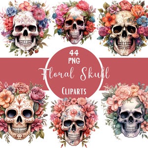 Watercolor Floral Clipart Clipart Set Floral Graphic Set Skull Png Files Fantasy Skull For Scrapbooking Skull Junk Journal Digital Planner