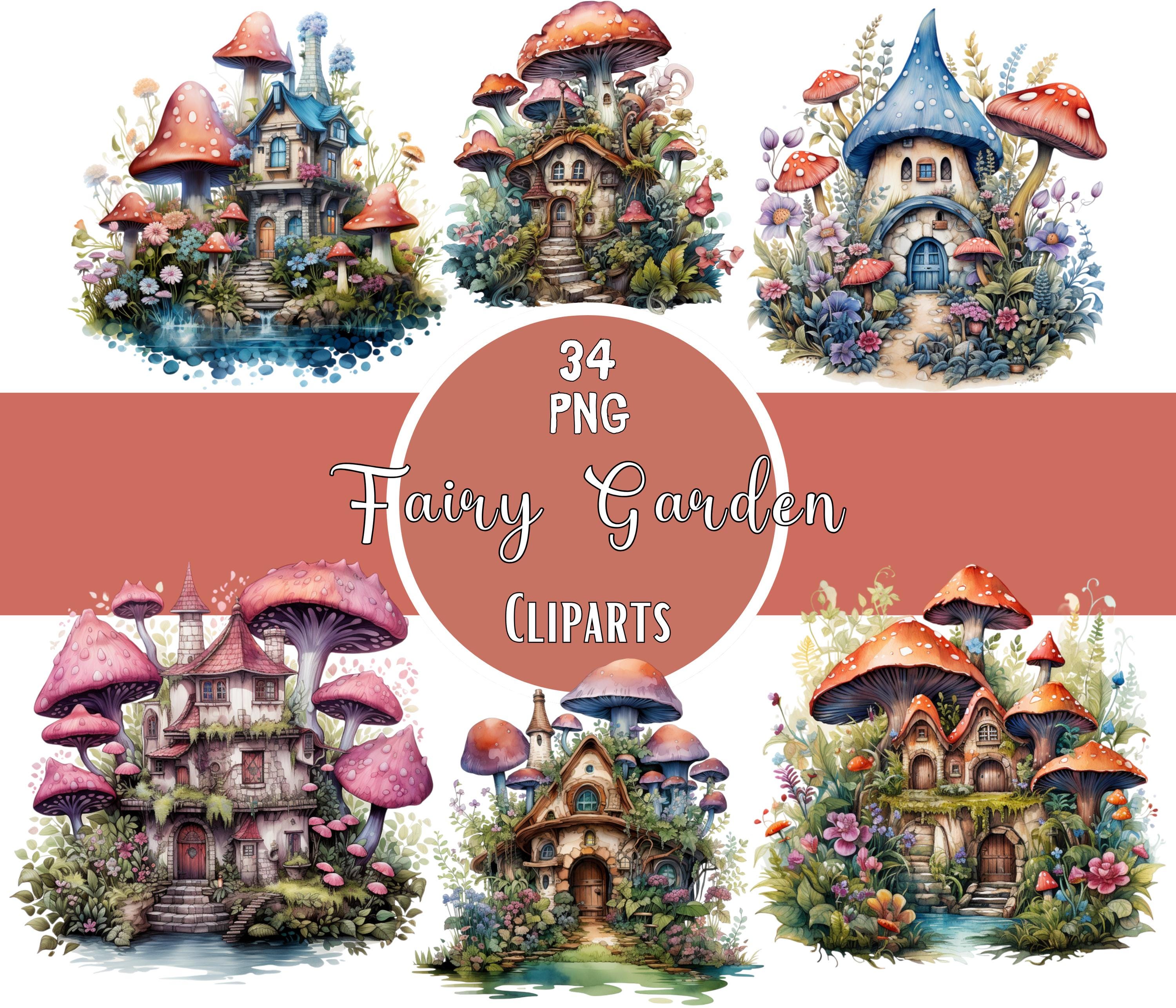 Watercolor Fairy Garden Clipart Bundle Mushroom Graphics Enchanted ...