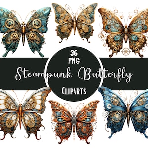 Aquarell Steampunk Schmetterling Clipart Bundle Mechanischer Schmetterling Png Steampunk Stil Schmetterling Bundle Steampunk Junk Journal Papier Handwerk