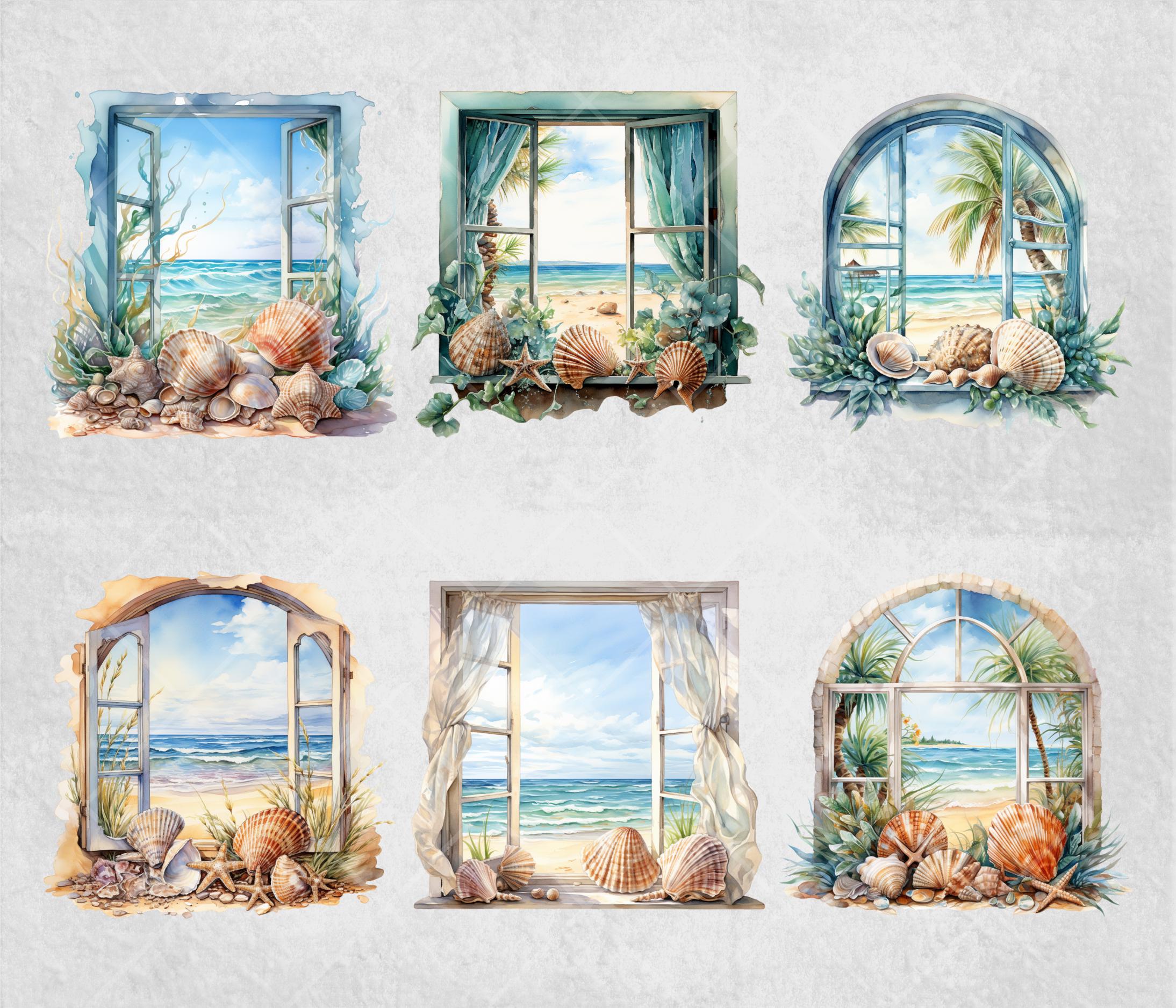 Watercolor Seashell Window Clipart Bundle Relaxing Images Ocean ...