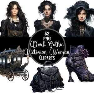 Dark Gothic Victorian Woman Clipart: 52 PNG Bundle (Commercial Use)