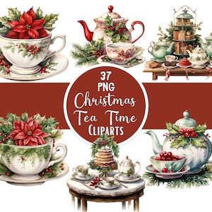 Aquarel kerst theetijd clipart kerstthee png vakantie theekopje graphics Xmas Tea Party png voor uitnodiging kersttheefeestje