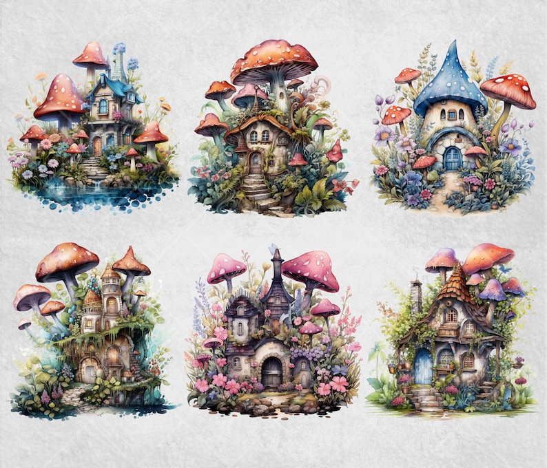 Watercolor Fairy Garden Clipart Bundle Mushroom Graphics Enchanted ...