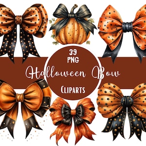 Clipart aquarel Halloween-strik: oranje en zwart lintafbeeldingen (PNG)