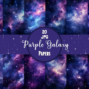 Purple Galaxy Digital Paper: Watercolor Starry Night Backgrounds (20 JPG)