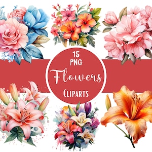 Paquete de imágenes prediseñadas de flores en acuarela: Invitaciones florales de boda (PNG)