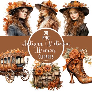 Bundle de cliparts femme victorienne automne journal indésirable sur le thème victorien automne fille mode victorienne pour le scrapbooking et la journalisation de la fabrication de cartes