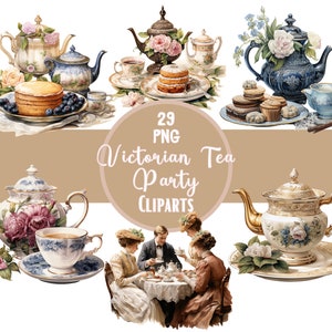 Acquerello vittoriano Tea Party Clipart grafica d'altri tempi Diario vittoriano Tea Time Clipart Epoca vittoriana Png Bundle Scrapbook Kit Journal