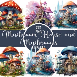 Mushroom House Clipart Bundle: Whimsical Fairy Cottage PNG Graphics