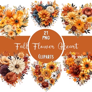 Aquarela outono flor coração clipart outono temporada decorações de outono para cartão de convite de casamento de outono fazendo lixo diário planejador de álbum de recortes