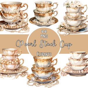 Aquarell Perle Stacky Cup Clipart Luxus Perlen Tasse Stapel Von Vintage Teetassen Clipart Bundle Teeparty Papierhandwerk Sammelalbum Junk Journal