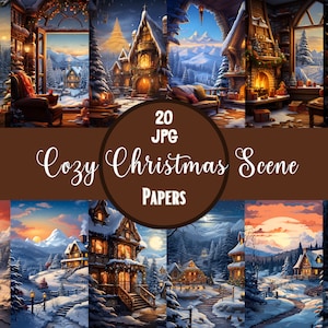 Printable Enchanted Cozy Christmas Scenes High quality Designs Xmas Scene Background Holiday Graphics Winter Scenes Junk Journal , Scrapbook