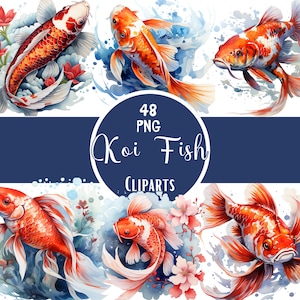 Watercolor Koi Fish Clipart Bundle Japanese Fish Png Oriental Fish Bundle Japanese Art Fish Images For Paper Craft Scrapbook Junk Journal