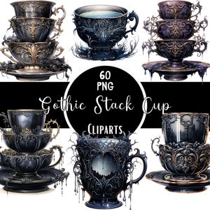 Acquerello gotico pila tazza da tè pila clipart dark fantasy clipart bundle horror tea party png bundle per carta artigianato scrapbook junk journal