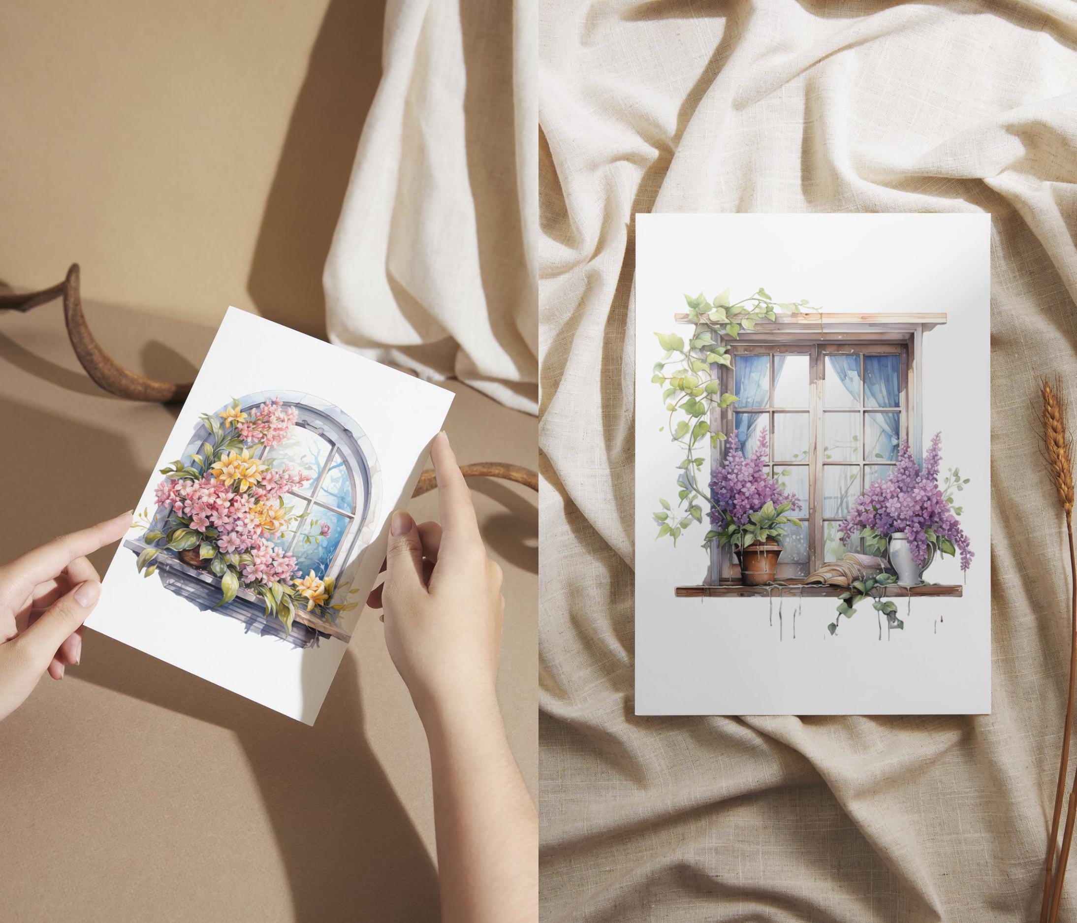 Watercolor Floral Window Clipart Bundle: Spring Graphics (PNG, 5x5 Inch ...