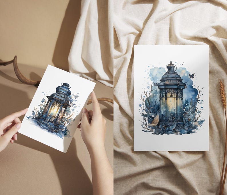 Watercolor Winter Lantern Clipart Bundle: Snowy PNG Graphics (digital ...