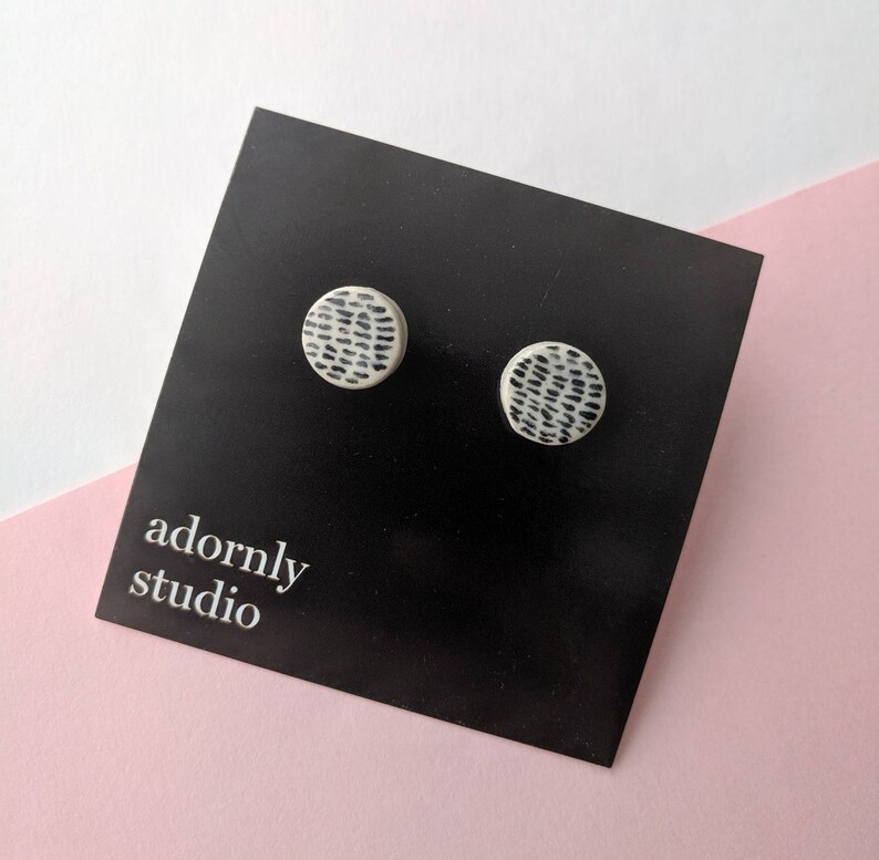 Every day black and white patterned ceramic porcelain stud earrings