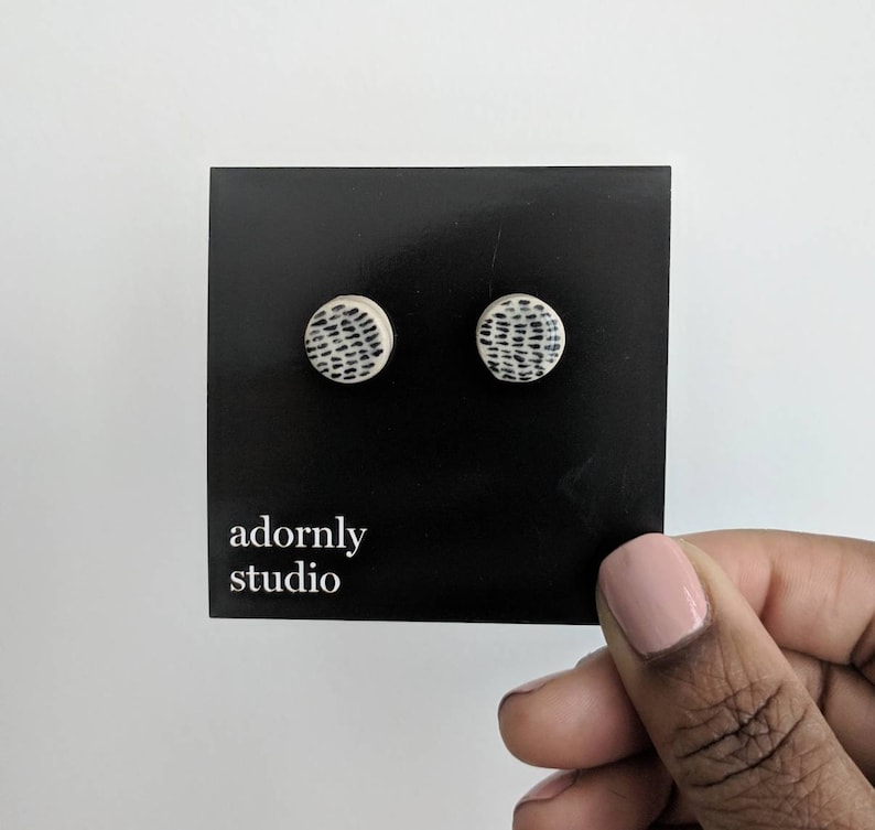 Every day black and white patterned ceramic porcelain stud earrings