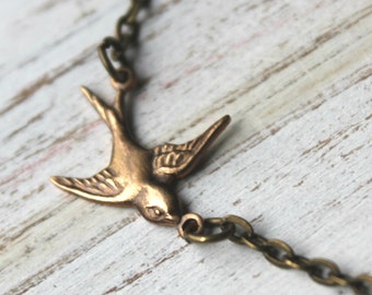 Brass Bird Sparrow Necklace