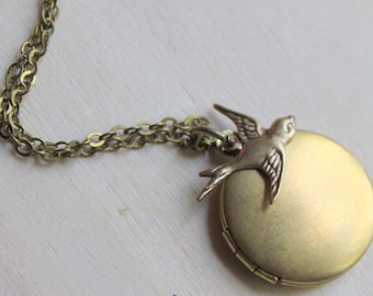 Brass Bird Sparrow Locket