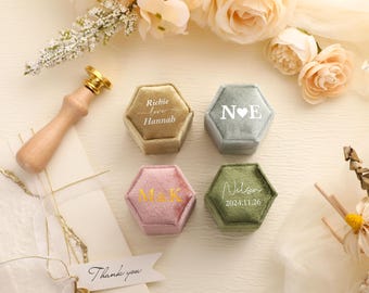 Sechseckiges Plüsch-Ringkästchen, Eheringkästchen, personalisierte Samt-Ringkästchen, Verlobungsringkästchen, Hochzeitsgeschenk, Valentinstagsgeschenk, Geschenk für sie