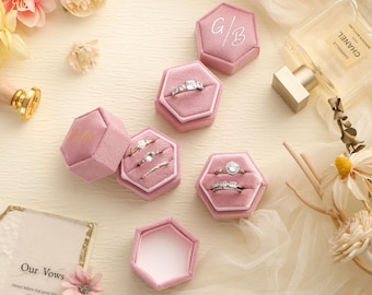 Hexagonal Plush Ring Box,Wedding Ring Box,Personalised Velvet Ring Box,Engagement Ring Box, Wedding Gift,Valentine's Day Gift,Gift for Her