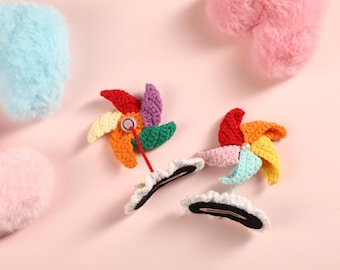 Handmade Crochet Pinwheel Clip with Snap Clip, Unique Gift for Her, Adorable Hair Accessories, Girls & Kids Gift, Embroidered Hair Clip