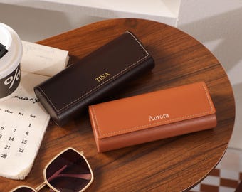 Personalized Magnetic Eyeglass Case, Custom Eye Glasses Case, Leather Sunglasses Box for Groomsmen, Best Man Gift,Mom Gift, Anniversary Gift