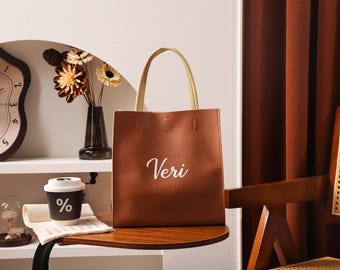 Personalised Leather Tote Bag, Large Capacity Handbag, Customisation Tote Bag, Women's Leather Tote Bag, Travel Shoulder Bag, Gift For Her