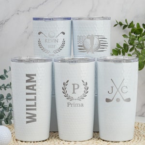 Personalized Golf Ball Tumbler,20oz Insulated Dimpled Golf Tumbler,Golf Gift for Her or him,Custom Engraved 20oz Golf Tumbler, Golfing Gift,