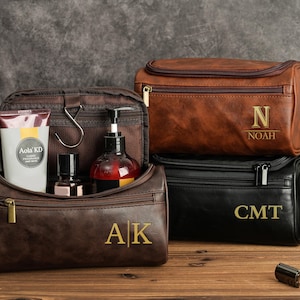 Trousse de toilette personnalisée en cuir pour homme, cadeaux de garçons d'honneur, accessoire en cuir pour homme kit Dopp, cadeau d'anniversaire pour lui, cadeau de Noël pour homme