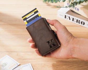 Personalized Slim Wallet, Engrave Leather Wallet for Men, Ideal Gift for Husband, Dad, Boyfriend, or Son | Birthday
