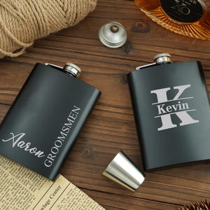 Personalized Stainless Steel Flask,Hip Flask, Engraved Black Flask with Name, Custom Name Engraved Best Man Gift, Personalized Flask for Men