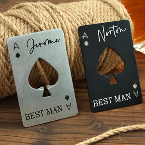 Apribottiglie personalizzato, regalo da poker, apribottiglie da poker, bomboniera, carta da poker da casinò, regalo di proposta per lo sposo, asso di picche, regali per il testimone dello sposo