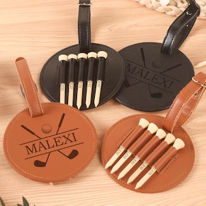 Étiquette de sac de golf en cuir gravée avec tés : cadeau de golf personnalisé