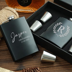 Engraved Black Flask with Name, Personalized Stainless Steel Flask,Hip Flask, Custom Name Engraved Best Man Gift, Personalized Flask for Men