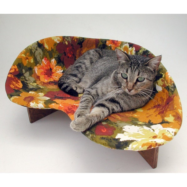 Retro Modern Pet Bed in Rust Cotton Floral