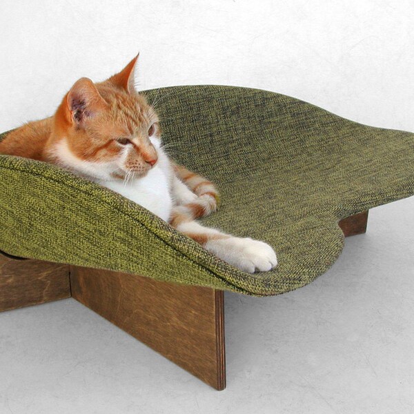 Modern cat bed (made to order) in avocado linen-look