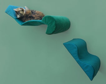 extra slipcovers, NO BED/STEP included, zip-on washable, for bauhaus bed & memphis squiggle stairstep, turquoise teal emerald velveteen wool