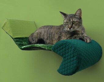 cat wall bed bauhaus shelf, zip-on washable slipcover, spring green, emerald velvet, forest teal, geometric midcentury modern chaise lounge