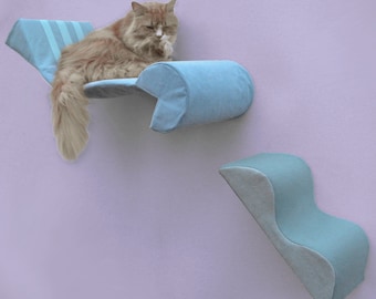 extra slipcovers, NO BED/STEP included, zip-on washable, for bauhaus bed and memphis squiggle stairstep, pastel dusty blue seafoam velvet
