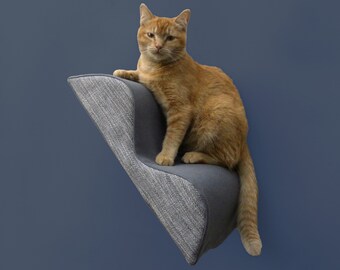 cat wall step memphis squiggle stairstep, zip-on washable slipcover, gray grey chunky, cotton twill canvas, midcentury modern cat perch