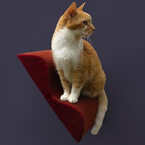 cat wall step memphis squiggle stairstep, zip-on washable slipcover, rust spice cotton corduroy, red velvet, midcentury modern cat perch