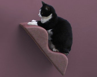 cat wall step memphis squiggle stairstep, zip-on washable slipcover, plum cotton corduroy, mauve faux suede, midcentury modern cat perch