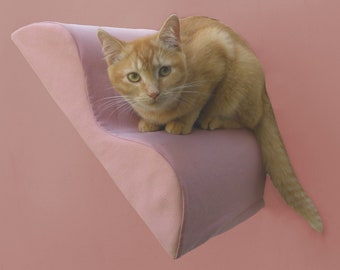 cat wall step memphis squiggle stairstep, zip-on washable slipcover, pastel blush dusty pink cotton, midcentury modern cat perch