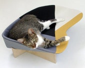 Modern cat bed in gray & mustard geometric mix