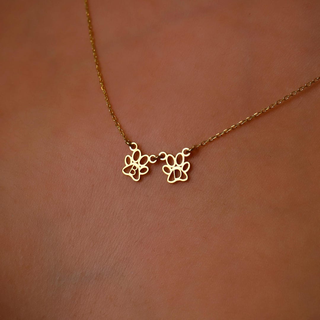 Sterling Silver Initial Paw Print Necklace: Pet Memorial Jewelry - Etsy